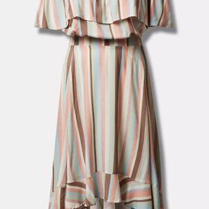 Torrid Womens High Low Two Piece Midi Challis Dress Striped Off Shoulder Size 2X